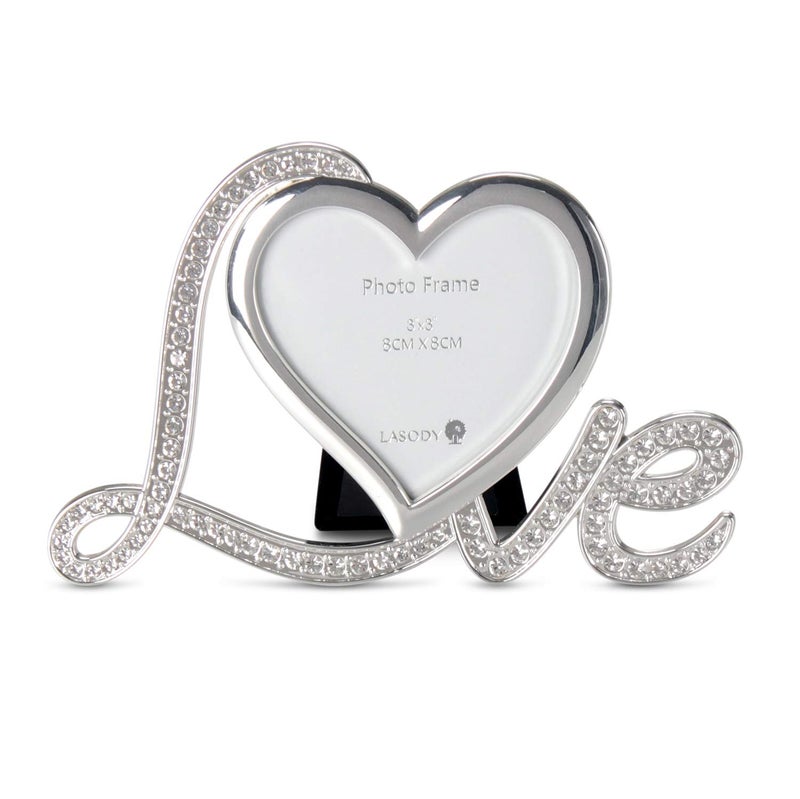 LASODY Elegant Silver Plated Heart Shaped Photo Frame Holds a 3" x 3" Photo,Anniversary Wedding Gifts Valentine's Day Gifts - Image 1